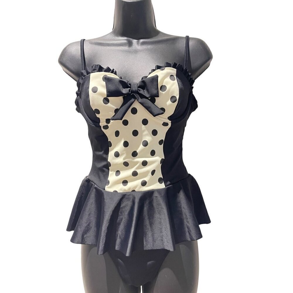 River Island Black and Cream Polka Dot One-Piece Swimsuit